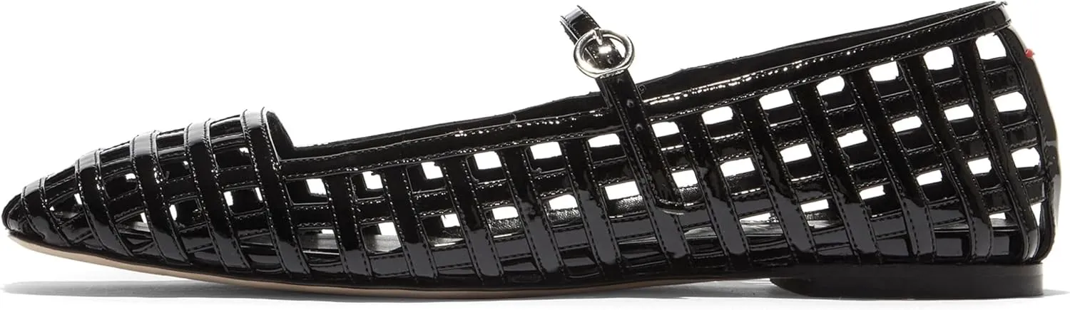 Woven Ballet Flats for Women with Square Toe Breathable Mary Jane Flat Shoes Stylish Buckle Strap