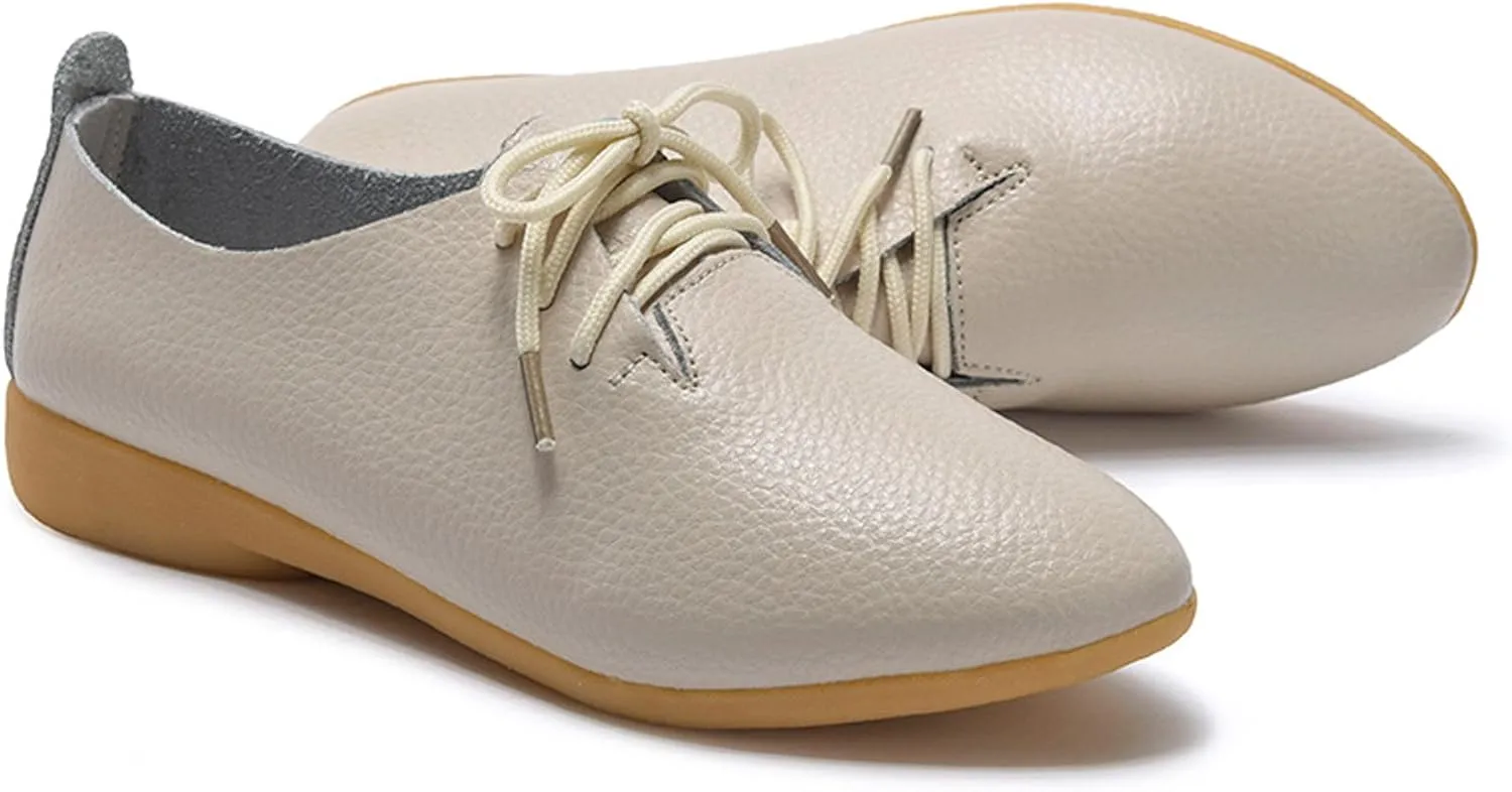 WUIWUIYU Womens Girls Lace Up Pointed Toe Oxfords Shoes Casual Dress Walking Driving Flats