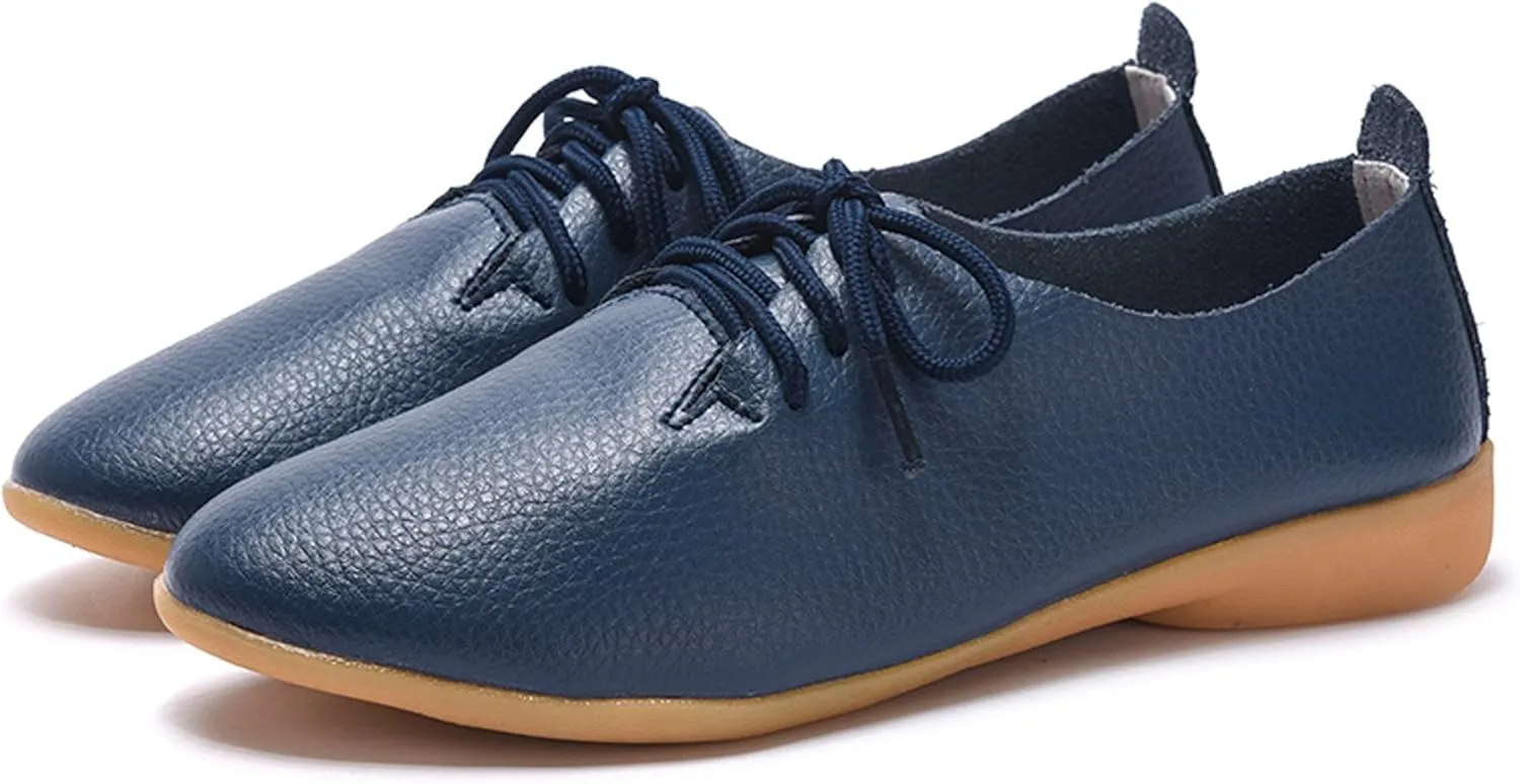 WUIWUIYU Womens Girls Lace Up Pointed Toe Oxfords Shoes Casual Dress Walking Driving Flats