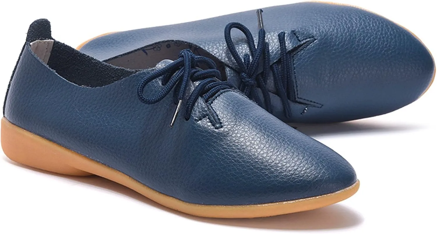 WUIWUIYU Womens Girls Lace Up Pointed Toe Oxfords Shoes Casual Dress Walking Driving Flats