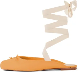 XYD Women Lace Up Ballet Flat Bowknot Closed Square Toe Ankle Wrap Sandals Spring Summer Dress Daily Shoes
