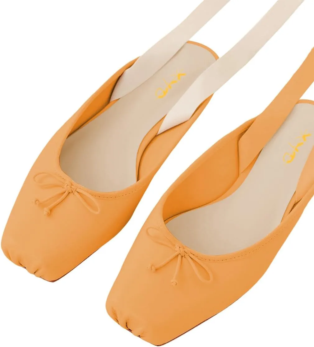 XYD Women Lace Up Ballet Flat Bowknot Closed Square Toe Ankle Wrap Sandals Spring Summer Dress Daily Shoes