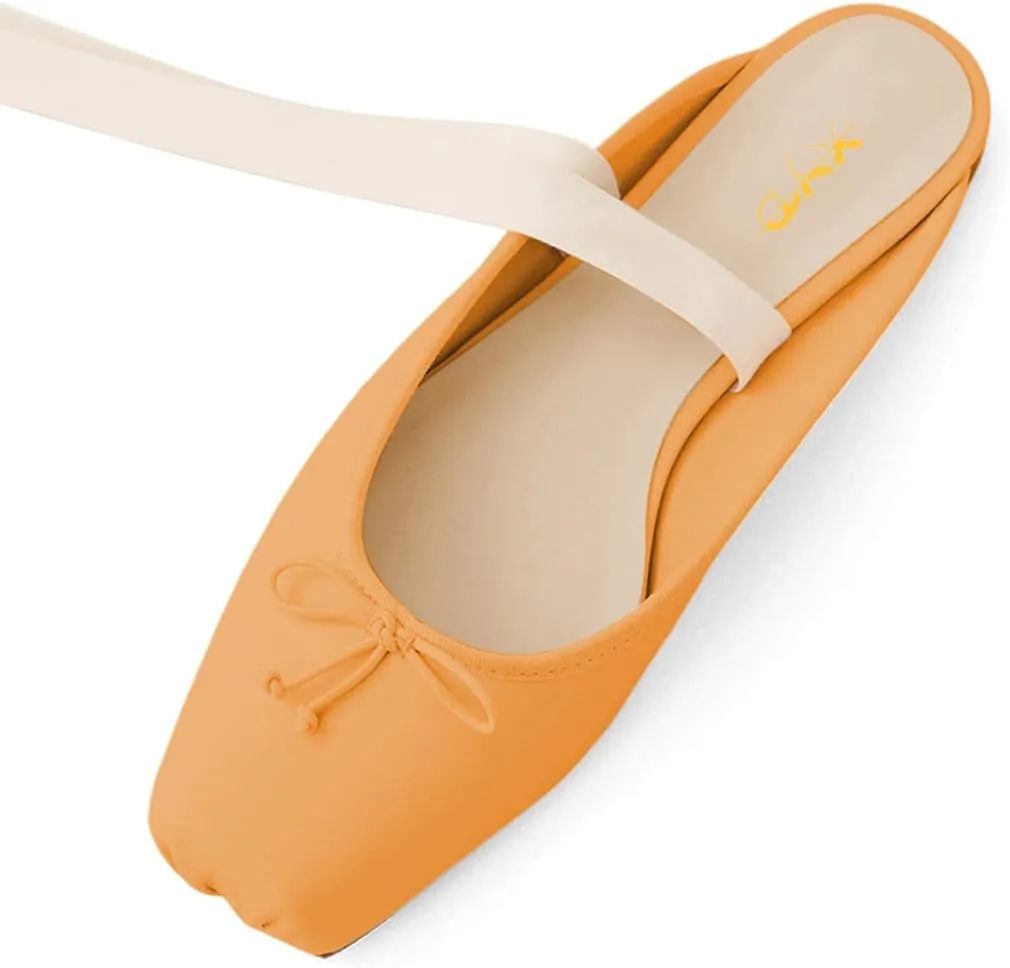 XYD Women Lace Up Ballet Flat Bowknot Closed Square Toe Ankle Wrap Sandals Spring Summer Dress Daily Shoes