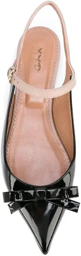 XYD Women Pointed Toe Bows Flats Ankle Strap Open Back Comfortable Ballet Shoes with Bowknots