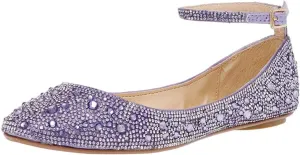 XYD Women Sparkle Rhinestones Ankle Strap Ballet Flats Studded Buckled Closed Round Toe Prom Dance Wedding Dress Shoes