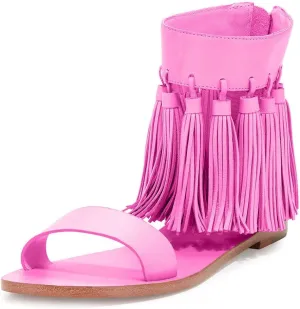 YDN Women Fashion Fringes Flats Tassels Open Toe Sandals Low-Heel Back Zipper Shoes
