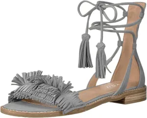 YDN Women's Stacked Low Heels Fringes Sandals Open Toe Flats Lace up Night Club Shoe