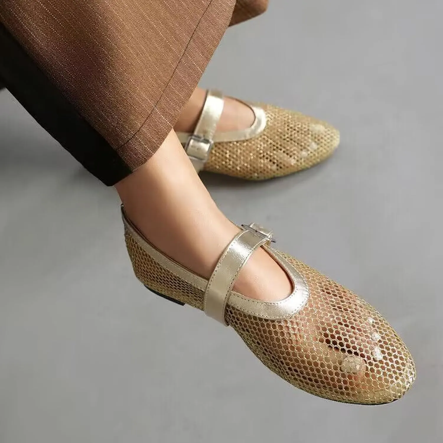 YXCFEWD Ballet Flats Shoes for Women Mary Jane Mesh Ballet Flats for Girls