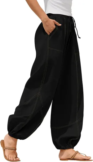 ZAFUL Women Casual Linen Pants Lightweight Drawstring Elastic Waist Lounge Beach Summer Pants with Pockets