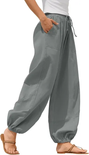ZAFUL Women Casual Linen Pants Lightweight Drawstring Elastic Waist Lounge Beach Summer Pants with Pockets