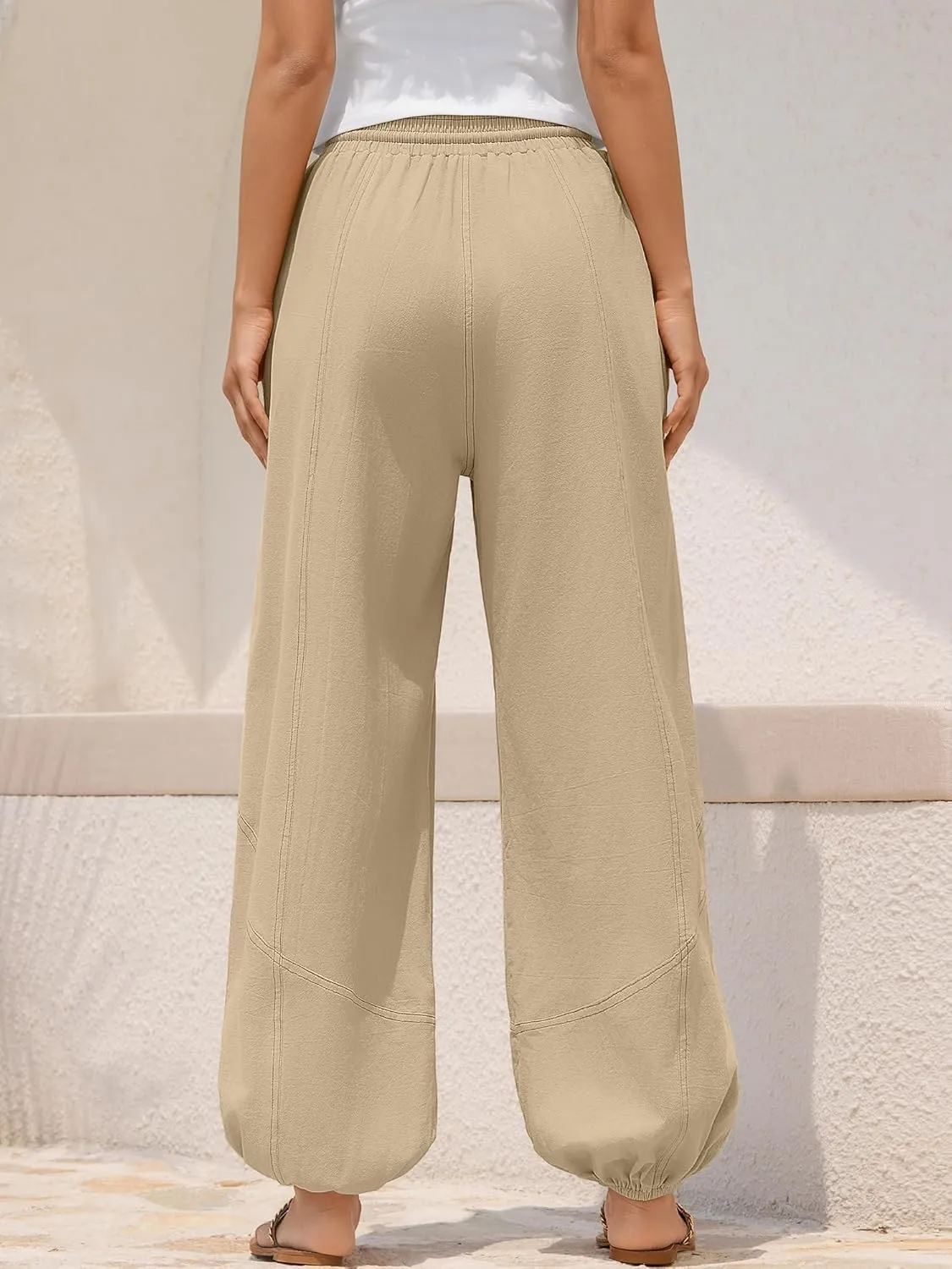 ZAFUL Women Casual Linen Pants Lightweight Drawstring Elastic Waist Lounge Beach Summer Pants with Pockets