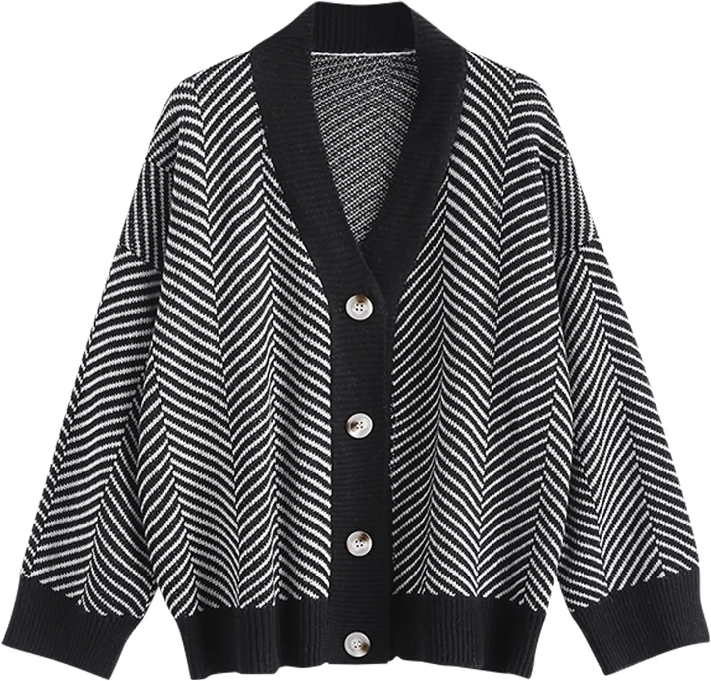 ZAFUL Women's Striped Cardigan Long Sleeve Button Up Open Front Knit Oversized Sweater