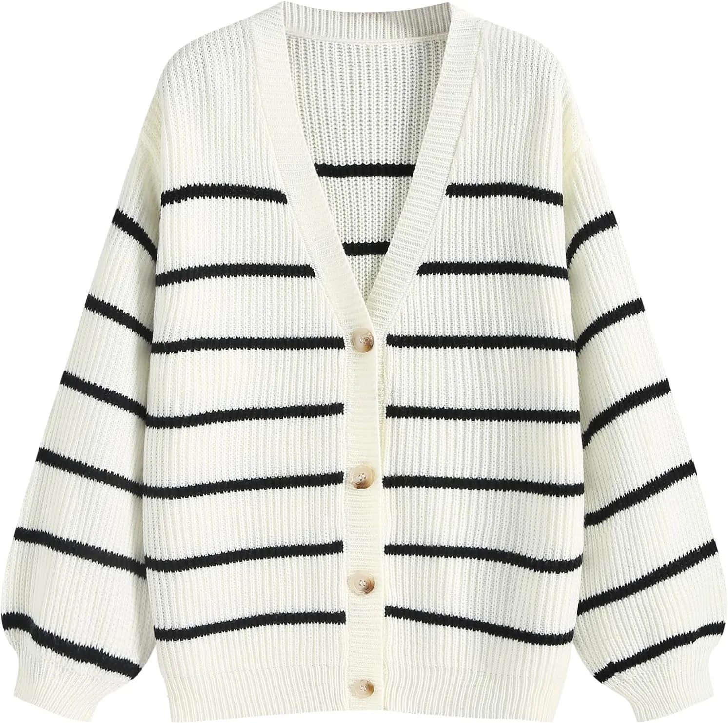 ZAFUL Women's Striped Cardigan Long Sleeve Button Up Open Front Knit Oversized Sweater
