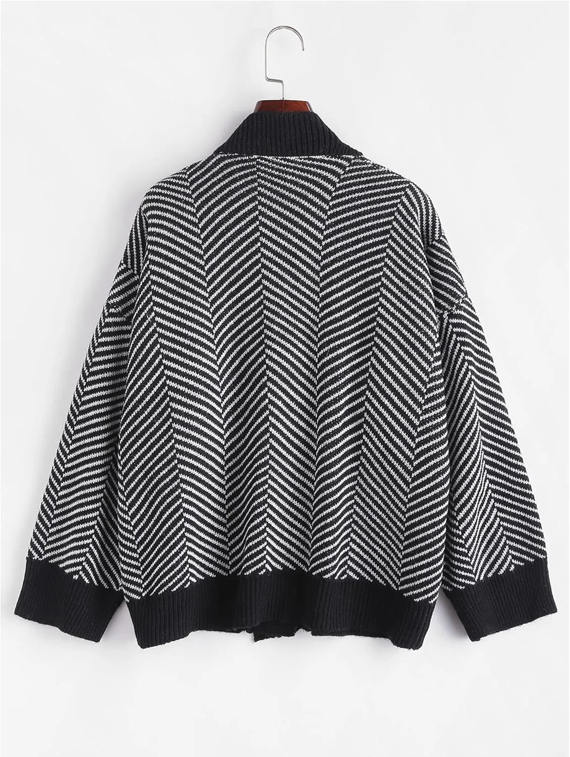 ZAFUL Women's Striped Cardigan Long Sleeve Button Up Open Front Knit Oversized Sweater