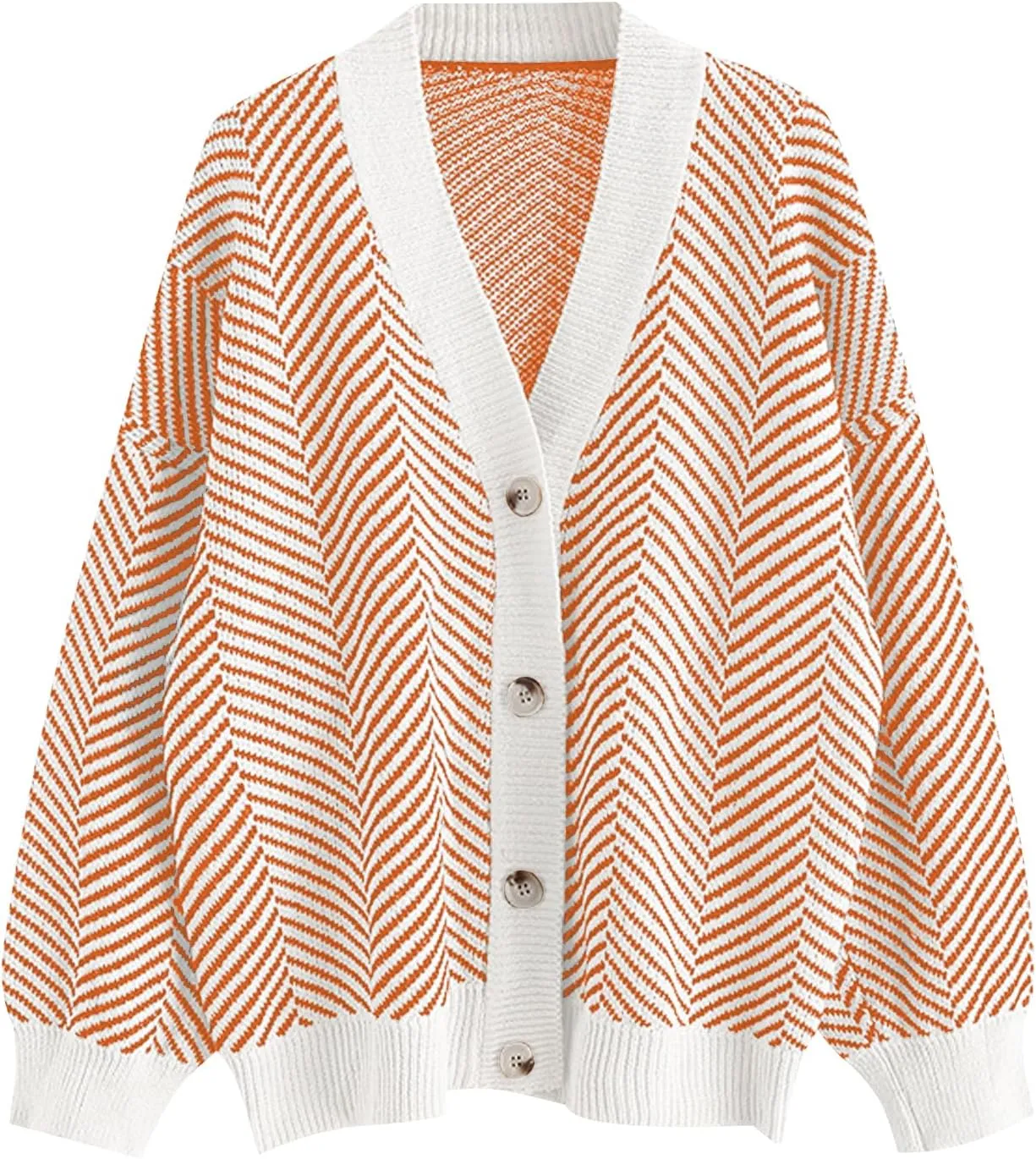 ZAFUL Women's Striped Cardigan Long Sleeve Button Up Open Front Knit Oversized Sweater