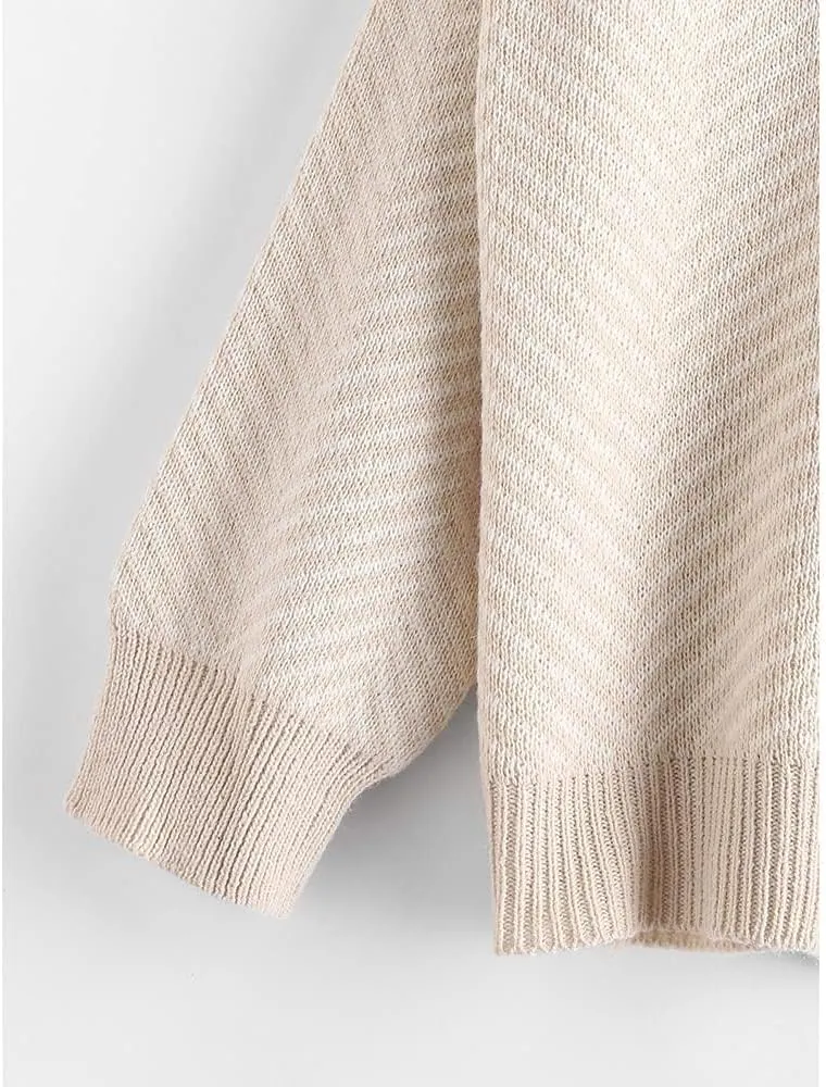 ZAFUL Women's Striped Cardigan Long Sleeve Button Up Open Front Knit Oversized Sweater