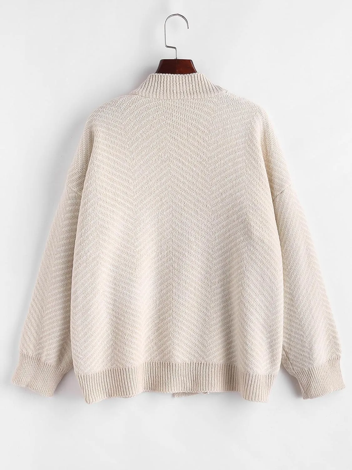 ZAFUL Women's Striped Cardigan Long Sleeve Button Up Open Front Knit Oversized Sweater