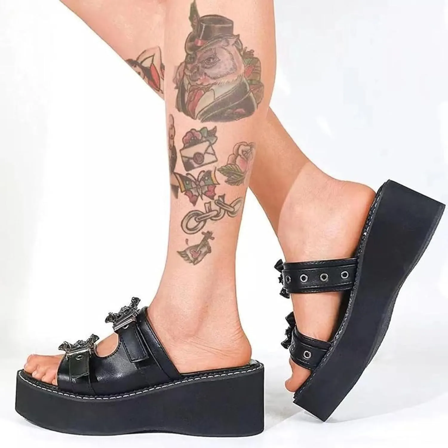ZBYY Womens Summer Slide Sandals Casual Open Toe Slip on Chunky Platform Slides Punk Gladiator Sandals