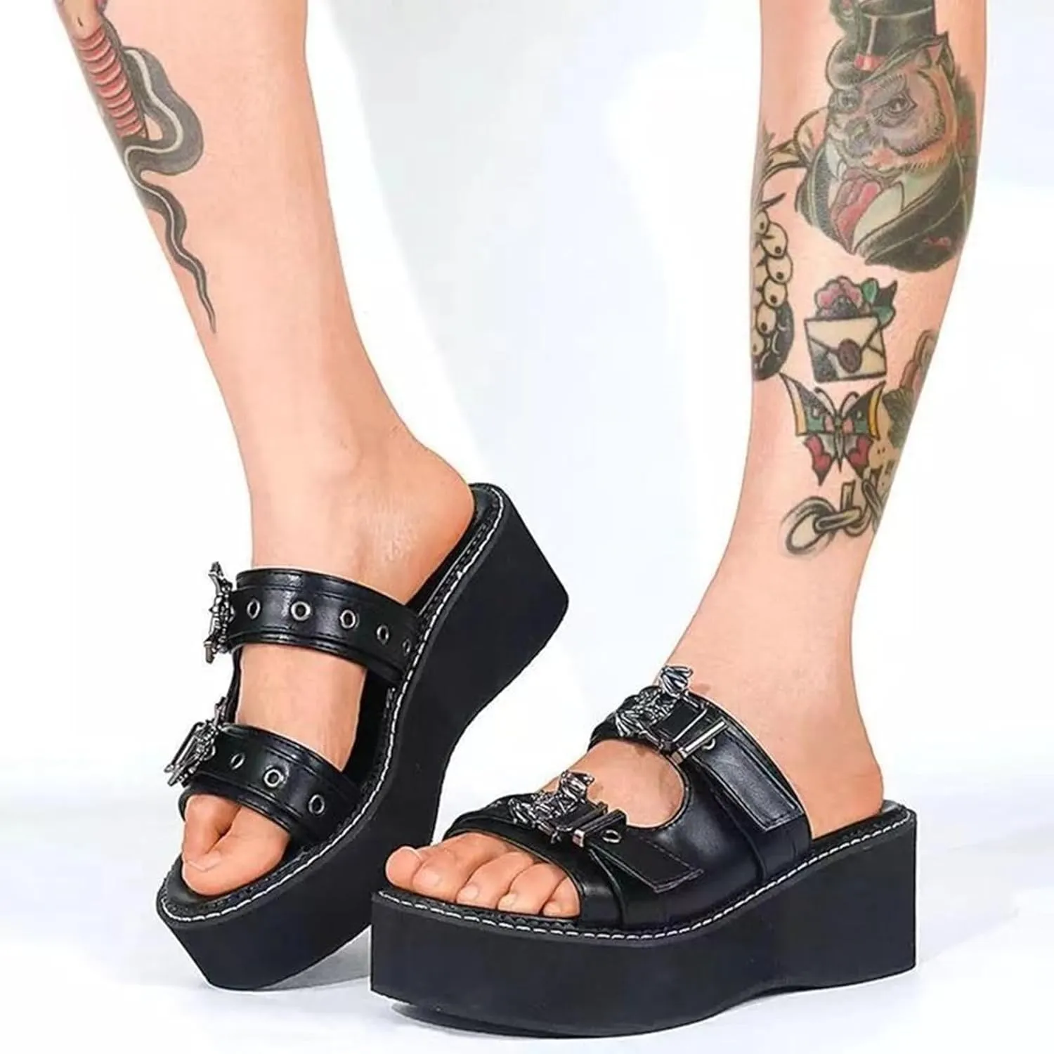 ZBYY Womens Summer Slide Sandals Casual Open Toe Slip on Chunky Platform Slides Punk Gladiator Sandals