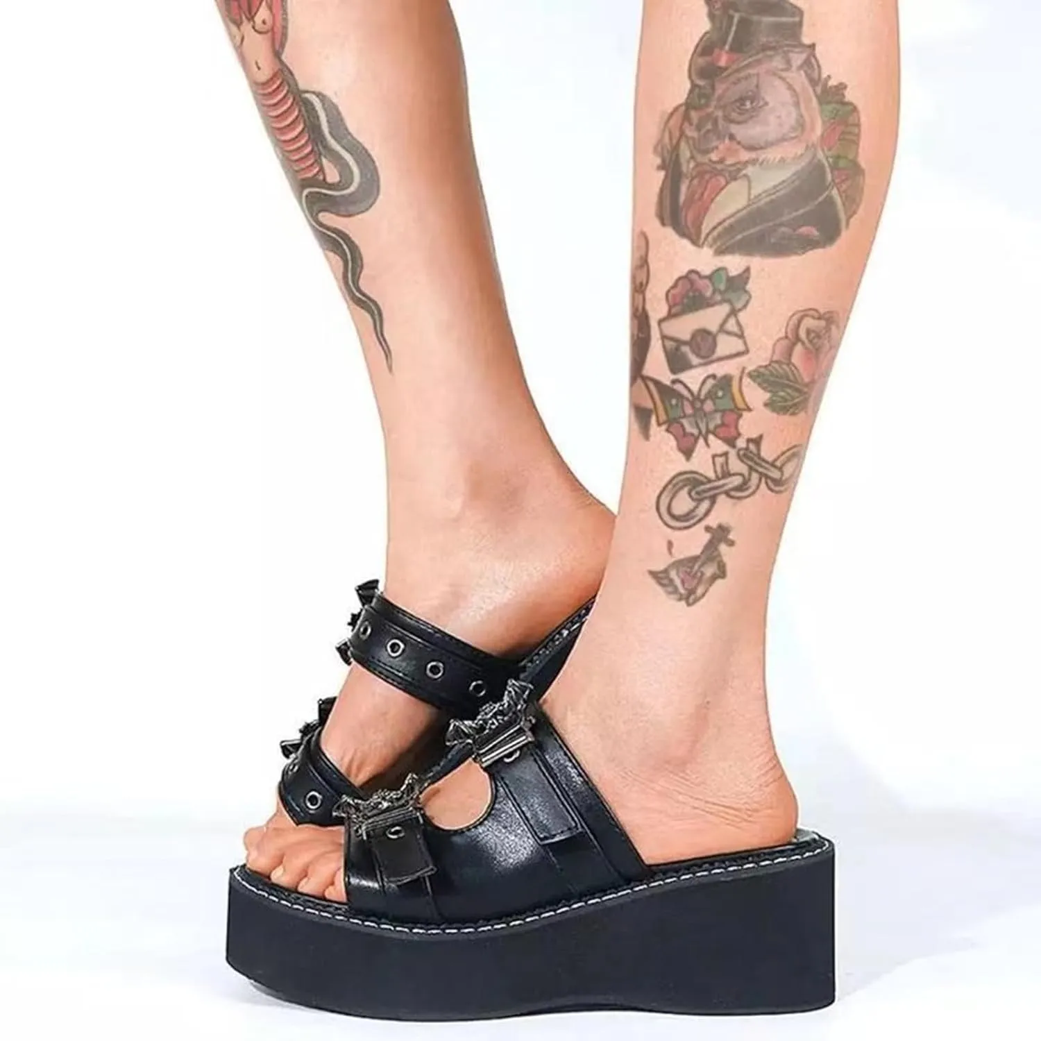 ZBYY Womens Summer Slide Sandals Casual Open Toe Slip on Chunky Platform Slides Punk Gladiator Sandals