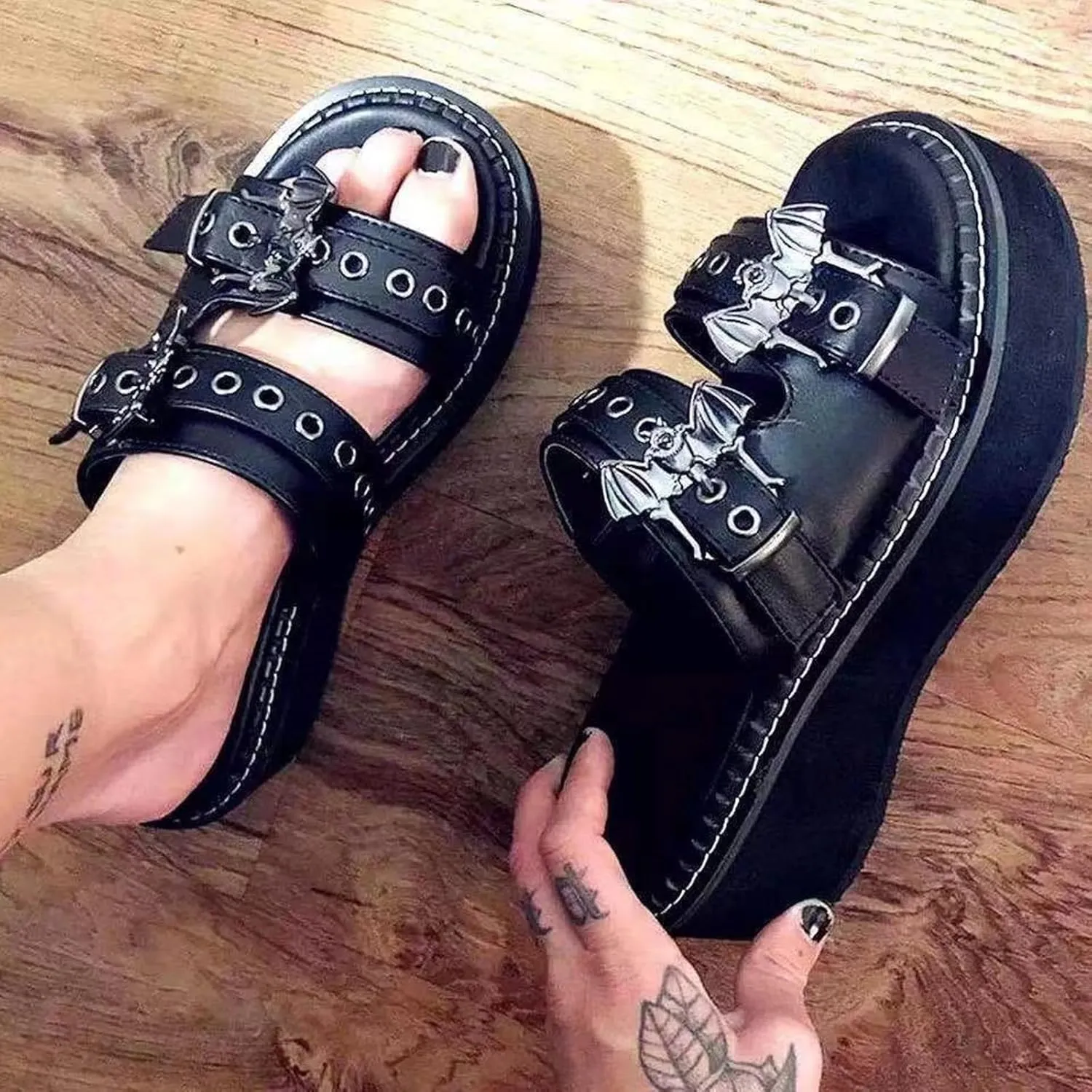 ZBYY Womens Summer Slide Sandals Casual Open Toe Slip on Chunky Platform Slides Punk Gladiator Sandals