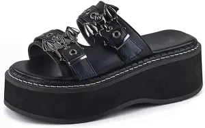 ZBYY Womens Summer Slide Sandals Casual Open Toe Slip on Chunky Platform Slides Punk Gladiator Sandals