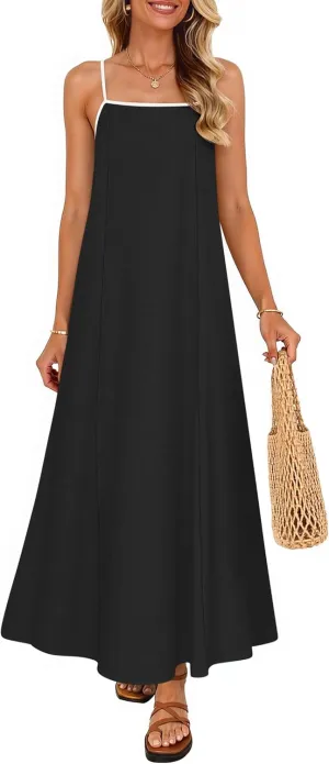 ZESICA Women's 2025 Summer Boho Sleeveless Maxi Dress Spaghetti Straps Casual Flowy A Line Beach Party Long Dresses