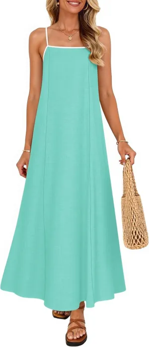 ZESICA Women's 2025 Summer Boho Sleeveless Maxi Dress Spaghetti Straps Casual Flowy A Line Beach Party Long Dresses