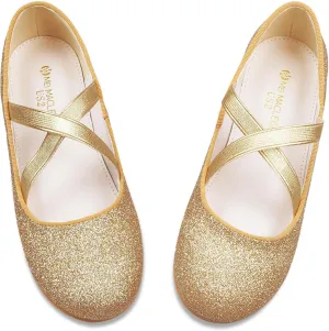 ZGDG Girls Flat Dress Shoes Ballet Shoes,Glitter Mary Jane Flats Wedding Party Ballerinas with Elastic Strap for Little/Big Kid